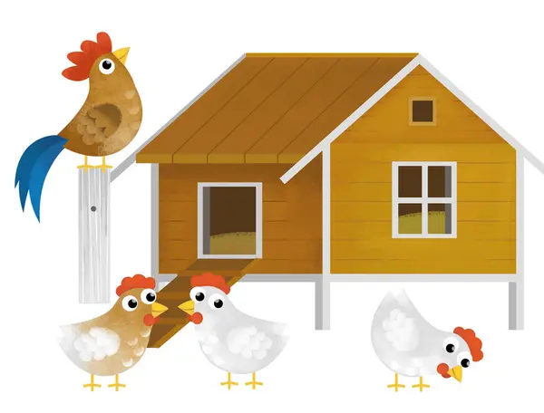 Cartoon Scene Farm Element Farm Wooden House Home Chicken Coop Royalty Free Stock Images