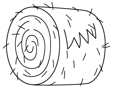 Çiftlik yığını ya da saman hasadı tarımının olduğu çizgi film sahnesi çocuklar için resimli arka plan boyama sayfası çizimi