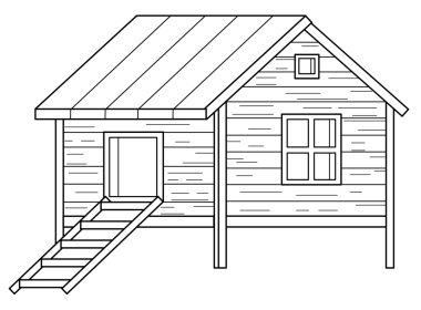 Çiftlik tavuğu kümesi boyama sayfası olan çizgi film sahnesi çocuklar için izole edilmiş arkaplan çizimi