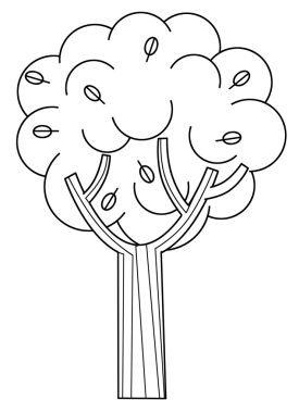 Orman ağacı çiftlik boyama sayfası olan karikatür sahnesi çocuklar için izole edilmiş arka plan çizimi