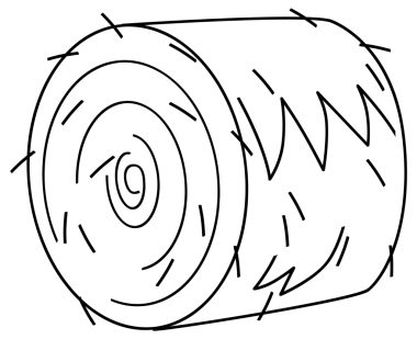 Çiftlik yığını ya da saman hasadı tarımının olduğu çizgi film sahnesi çocuklar için resimli arka plan boyama sayfası çizimi