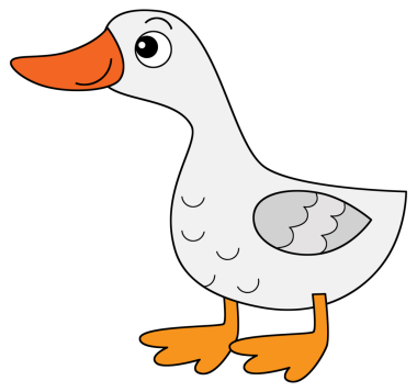 Çizgi filmdeki mutlu çiftlik hayvanı neşeli kaz kuşu çocuklar için çizimler yaparak izole bir arkaplanda koşuyor.