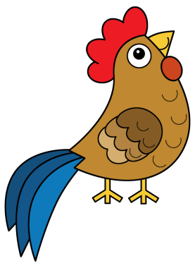 Çizgi film mutlu çiftlik hayvanı neşeli horoz tavuk kuş izole arka plan çalışan çocuklar için çizim çizim