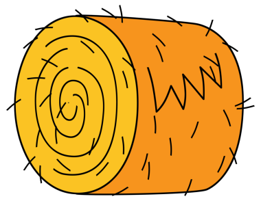 Çiftlik yığını ya da saman hasadı tarımının olduğu çizgi film sahnesi çocuklar için resimli arka plan boyama sayfası çizimi