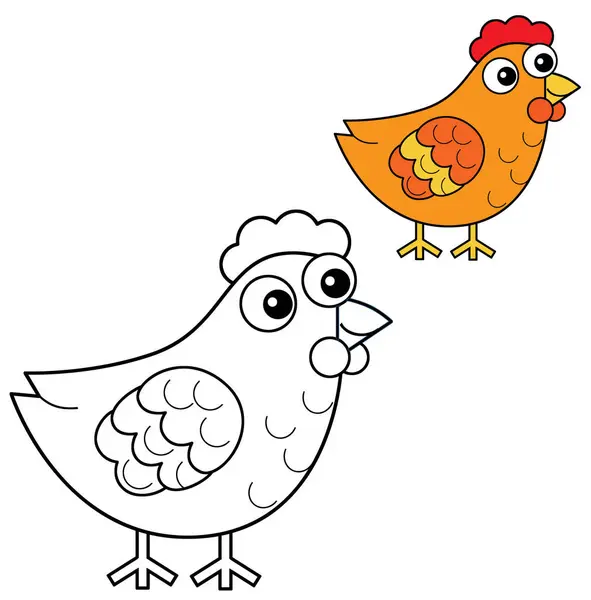 Cartoon Happy Farm Animal Cheerful Hen Bird Menjalankan Latar Belakang Stok Gambar Bebas Royalti