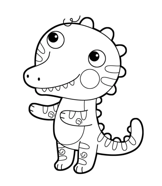 Cartoon Scene Happy Funny Dinosaur Dino Lizard Dragon Kid Child Stok Gambar