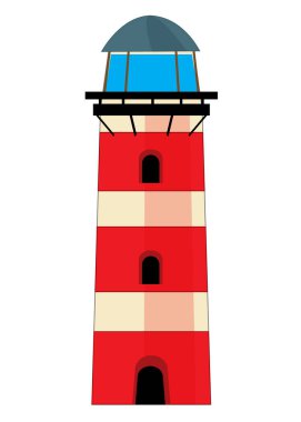 Çocuklar için beyaz arkaplan çizimine ayrılmış deniz feneri binalı karikatür sahnesi