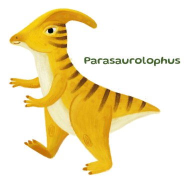 çizgi film mutlu ve komik renkli tarih öncesi dinozor dino parasaurolupus çocuklar için izole edilmiş