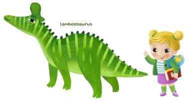 çizgi film mutlu ve komik renkli tarih öncesi dinozor dinazor lambeosaurus, çocuğu hayvanlara işaret eden çocuklar için izole edilmiş bir çizim.