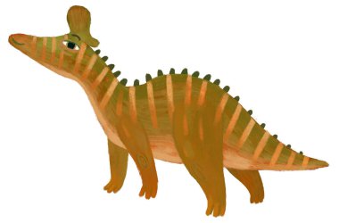 çizgi film mutlu ve komik renkli tarih öncesi dinozor dinazor lambeosaurus çocuğu hayvanlara işaret eden ve doğal tarihin learing okul kitabını okuyan çocuklar için izole edilmiş bir resimdir.