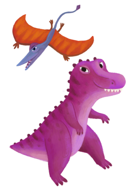 çizgi film mutlu ve komik renkli tarih öncesi dinozor tyrannosaurus ve quetzalcoatlus pterodactyl çocuklar için izole edilmiş çizimler.