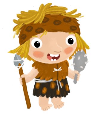 Antik tarih öncesi mağara adamı çizgi filmi mağara adamı karakteri çocuklar için izole edilmiş.