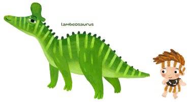 caveman human cartoon happy and funny colorful prehistoric dinosaur dino lambeosaurus isolated illustration for kids with child pointing on animal clipart