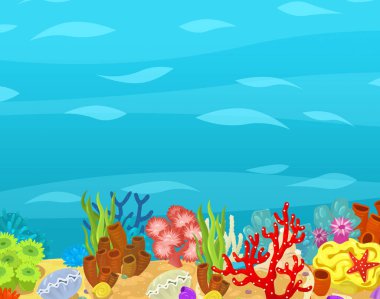 Cartoon ocean and sea coral reef animals of underwater kingdom swimming diving wit illustration for children clipart