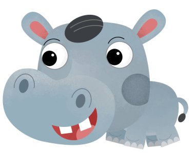 Beyaz arka plan safarisi resimlerinde hipopotam olan bir çizgi film sahnesi.