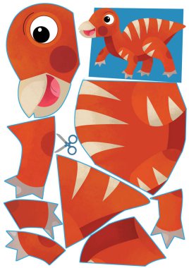 cartoon scene with character puzzle cutout educational exercise manual work with scissors animal dinosaurus dino iguanodon illustration for children cutout clipart