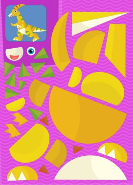 Karakter bulmacası ile karikatür sahnesi kesme alıştırma kılavuzu ile makas hayvan dinozor iguanadonu çocuklar için resimleme