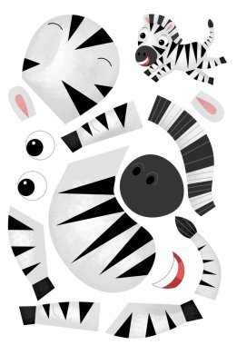 Karakter bulmacası ile çizgi film sahnesi kesme alıştırma kılavuzu ile makas ile Afrika hayvan zebra çizimi çocuklar için kesme