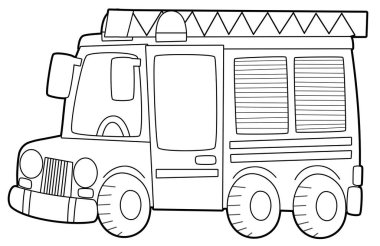 Boyama sayfası itfaiyecisi itfaiye arabası boyama sayfası çocuklar için izole illüstrasyon