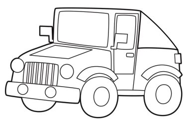 çizgi film komik off-road araç boyama sayfası çocuklar için izole illüstrasyon