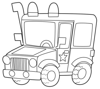 off road polis aracı boyama sayfası çocuklar için izole bir illüstrasyon