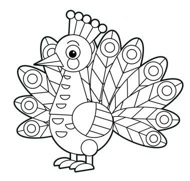 Cartoon sketchbook asian animal bird peacock on white background illustration for kids clipart