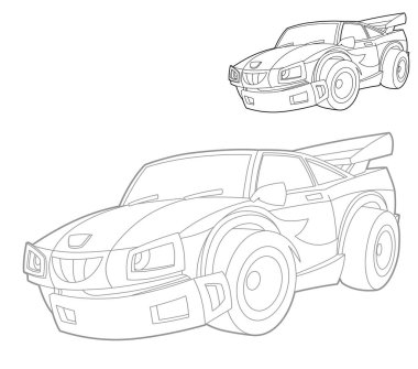 Renklendirme sayfası yarış arabası spor aracı boyama sayfası çizim defteri çocuklar için izole çizimler