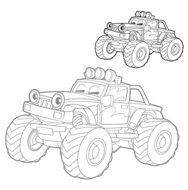 off road polis aracı boyama sayfası çizim defteri çocuklar için izole çizimler çiziyor