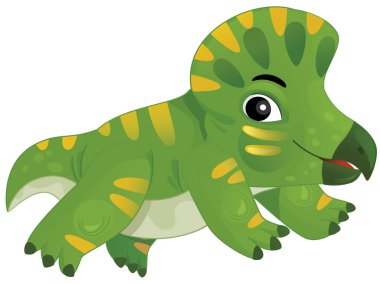 cartoon happy and funny colorful prehistoric dinosaur dino protoceratops smiling and running isolated illustration for kids