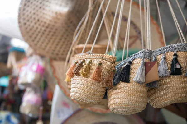 Handmade Water Hyacinth Small Bag Sale Thai Market Traditional Fashion — Stock Photo, Image
