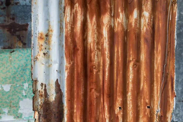 Parede Zinco Ferro Enferrujado Antiga Casa Tailandesa Closeup Texturizado Fundo — Fotografia de Stock