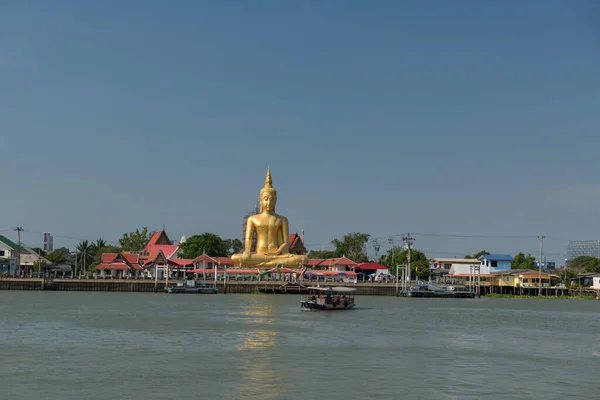 Grand Bouddha Par Rivière Chao Phraya Wat Bang Chak Est — Photo