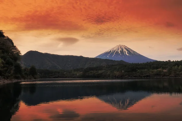 Monte Fuji Con Reflejo Horizonte Cielo Crepuscular Antes Del Amanecer — Foto de Stock