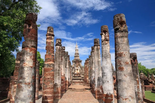 Ruin Pelare Parh Till Ancient Pagoda Wat Mahathat Sukhothai Historiska — Stockfoto