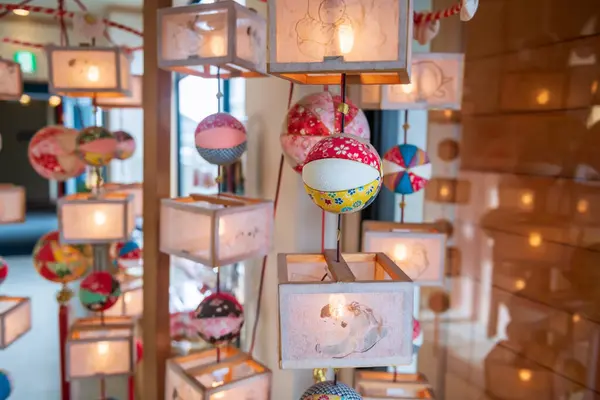 stock image Sagemon hanging decoration inside hotel, Yanagawa, Fukuoka, Japan. Japanese Hina Dolls express traditional Yanagawa people wish for sound health and decent suitors for girls