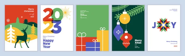 2023 Καλά Χριστούγεννα Και Ευτυχισμένο Νέο Έτος Ευχετήριες Κάρτες Που — Διανυσματικό Αρχείο