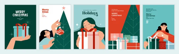 Boldog Karácsonyt Boldog Évet Vektoros Illusztrációk Háttér Üdvözlőlap Party Meghívó — Stock Vector