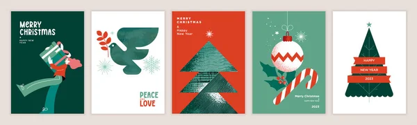 Frohe Weihnachten Und Ein Gutes Neues Jahr Set Von Vektorillustrationen — Stockvektor