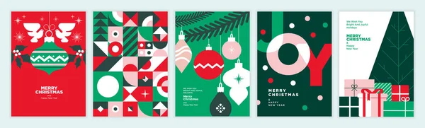 Buon Natale Felice Anno Nuovo Set Illustrazioni Vettoriali Sfondo Biglietto — Vettoriale Stock
