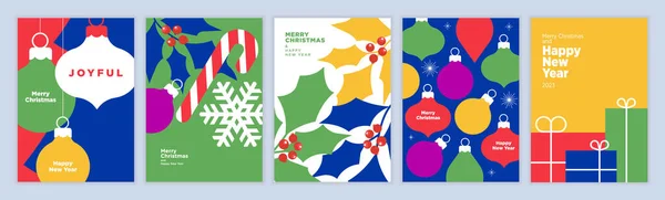 God Jul Godt Nytt Sett Med Vektorillustrasjoner Bakgrunn Gratulasjonskort Festinvitasjonskort – stockvektor