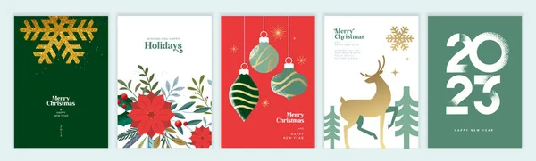 Conjunto Cartões Natal Ano Novo 2023 Conceitos Ilustração Vetorial Para — Vetor de Stock