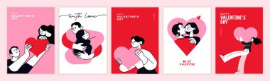 Valentines day. Set of vector illustrations for greeting card, website and mobile website banner, social media banner, marketing material.
