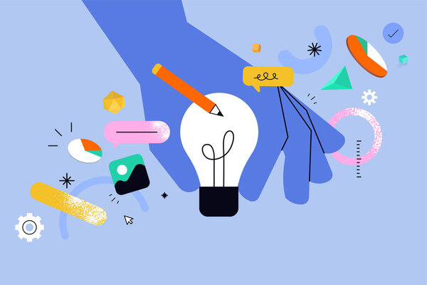 Vector illustration of creative idea, startup, project development.Creative concept for web banner, social media banner, business presentation, marketing material.