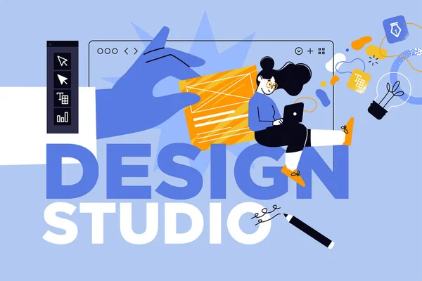 Vector Ilustración Estudio Diseño Concepto Creativo Para Banner Web Banner — Vector de stock