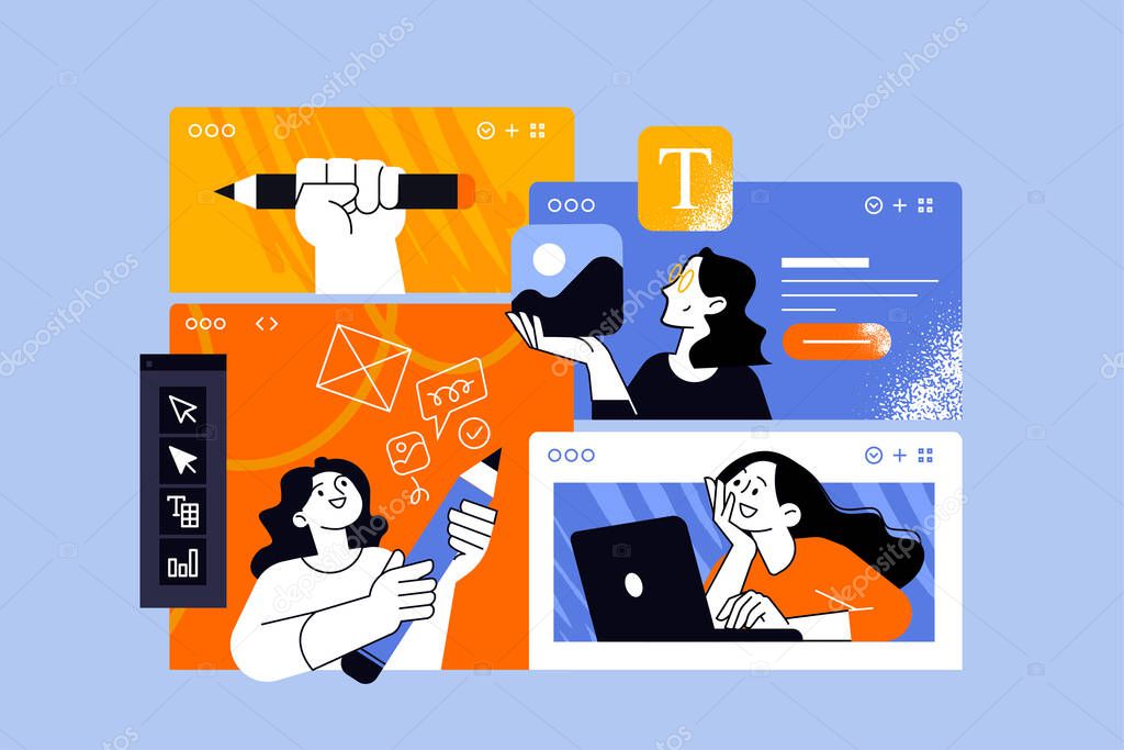 Vector illustration of graphic design and social media. Creative concept for web banner, social media banner, business presentation, marketing material.