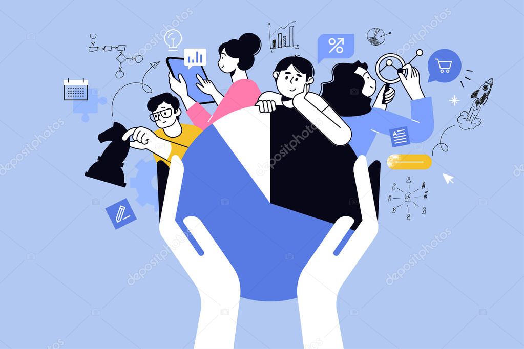 Vector illustration of business plan, project development from idea to realization. Creative concept for web banner, social media banner, business presentation, marketing material.