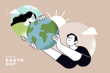 Dünya Günü illüstrasyonu. Ekoloji, çevre sorunları ve çevre koruma. Grafik ve web tasarımı için vektör illüstrasyon kavramı, iş sunumu, pazarlama ve yazdırma materyali.