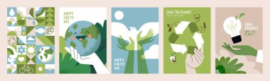 Earth day poster set. Vector illustrations for graphic and web design, business presentation, marketing and print material. clipart