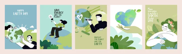 Набір Плакатів День Землі Векторні Ілюстрації Графічного Веб Дизайну Презентація — стоковий вектор