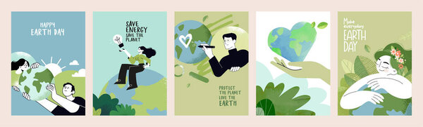 Earth day poster set. Vector illustrations for graphic and web design, business presentation, marketing and print material.